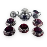 Venetian Ruby Glass Tea Set with Silver Overlay — thumbnail 1