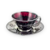 Venetian Ruby Glass Tea Set with Silver Overlay — thumbnail 5