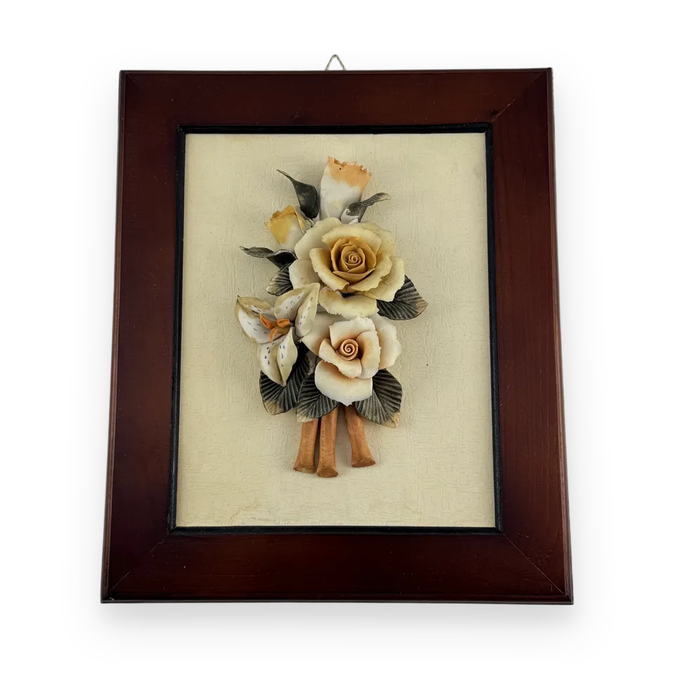 Framed Porcelain Floral Wall Plaque — Image 1