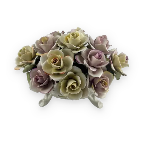 Rose-Adorned Ceramic Basket