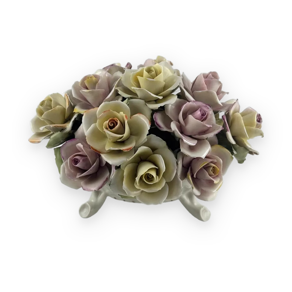 Rose-Adorned Ceramic Basket — Image 1