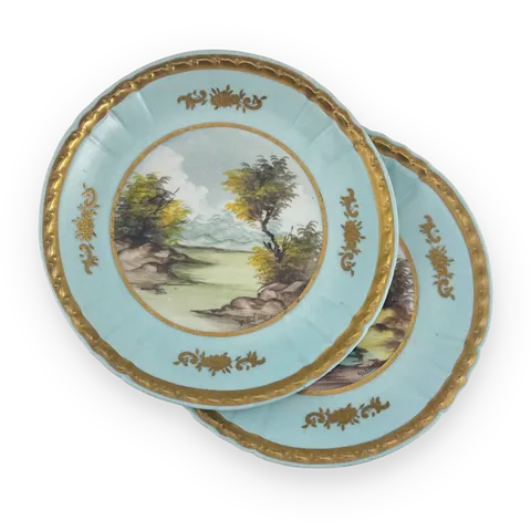 Couleuvre Hand-Painted Porcelain Plates Pair