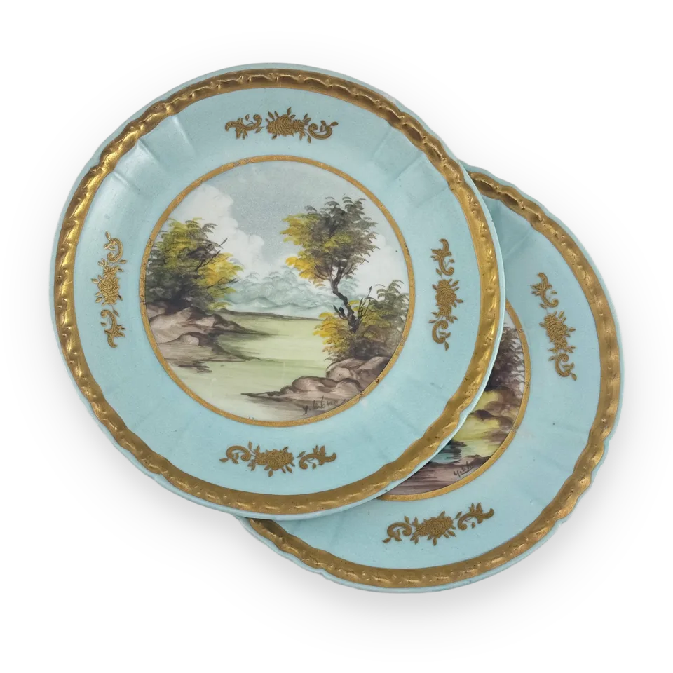 Couleuvre Hand-Painted Porcelain Plates Pair — Image 1