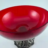 Red glass pedestal bowl — thumbnail 4