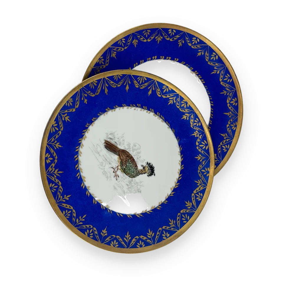 Pair of cobalt porcelain bird plates — Image 1