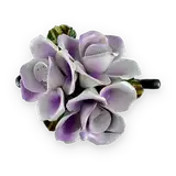 Vintage Pewter Miniature Teapot with Ceramic Flowers — thumbnail 2