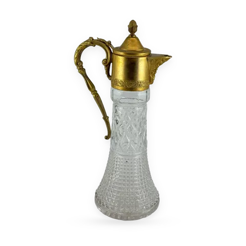 Vintage Claret Jug with Brass Mounts