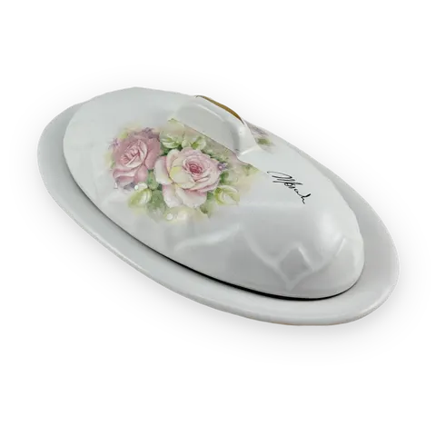 ყვავილებიანი კარაქის ჭურჭელი