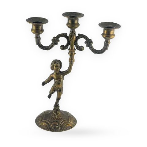 Brass three-arm candlestick with angel