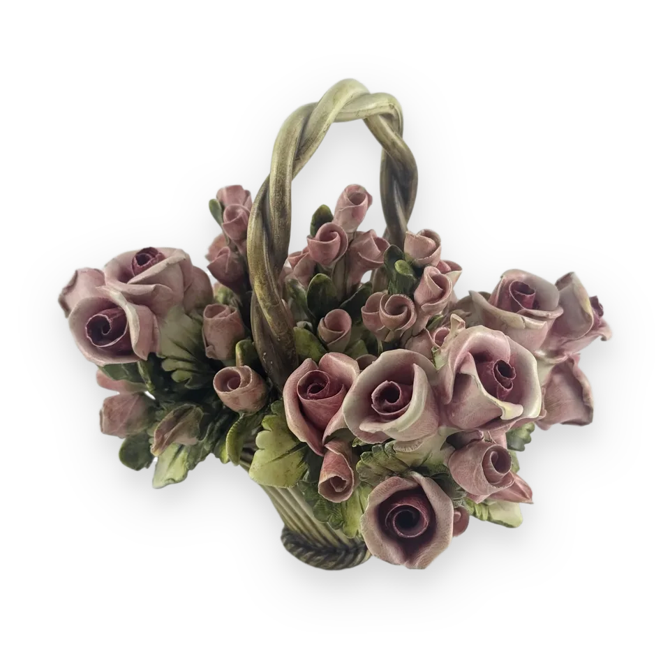 Porcelain Flower Basket with Roses — Image 1